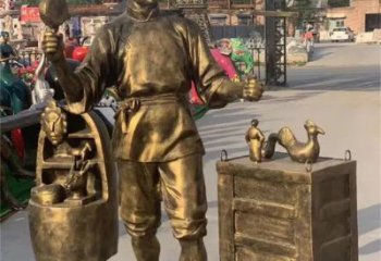 商販雕塑廠家，仿銅民俗人物雕塑，街頭叫賣人物擺件