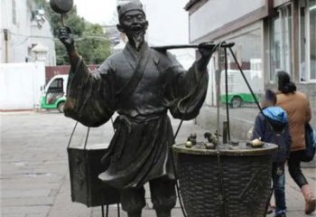 挑扁擔小販雕塑廠家，仿古人物雕塑小品，步行街民俗人物擺件