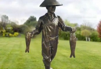 漁夫雕塑廠家，仿真農村人物雕塑，民俗仿銅人物小品