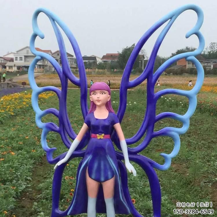 飛人雕塑廠家，蝴蝶飛人雕塑擺件，公園彩繪人物小品
