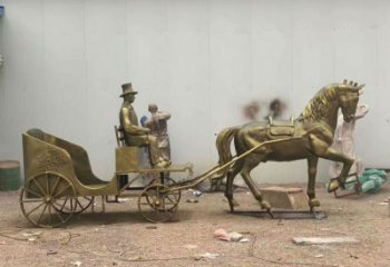 馬夫雕塑廠家，古代人物小品，馬夫趕車雕塑制作價格