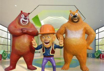 熊出沒雕塑廠家，動(dòng)漫人物序偶，卡通玻璃鋼人物雕塑