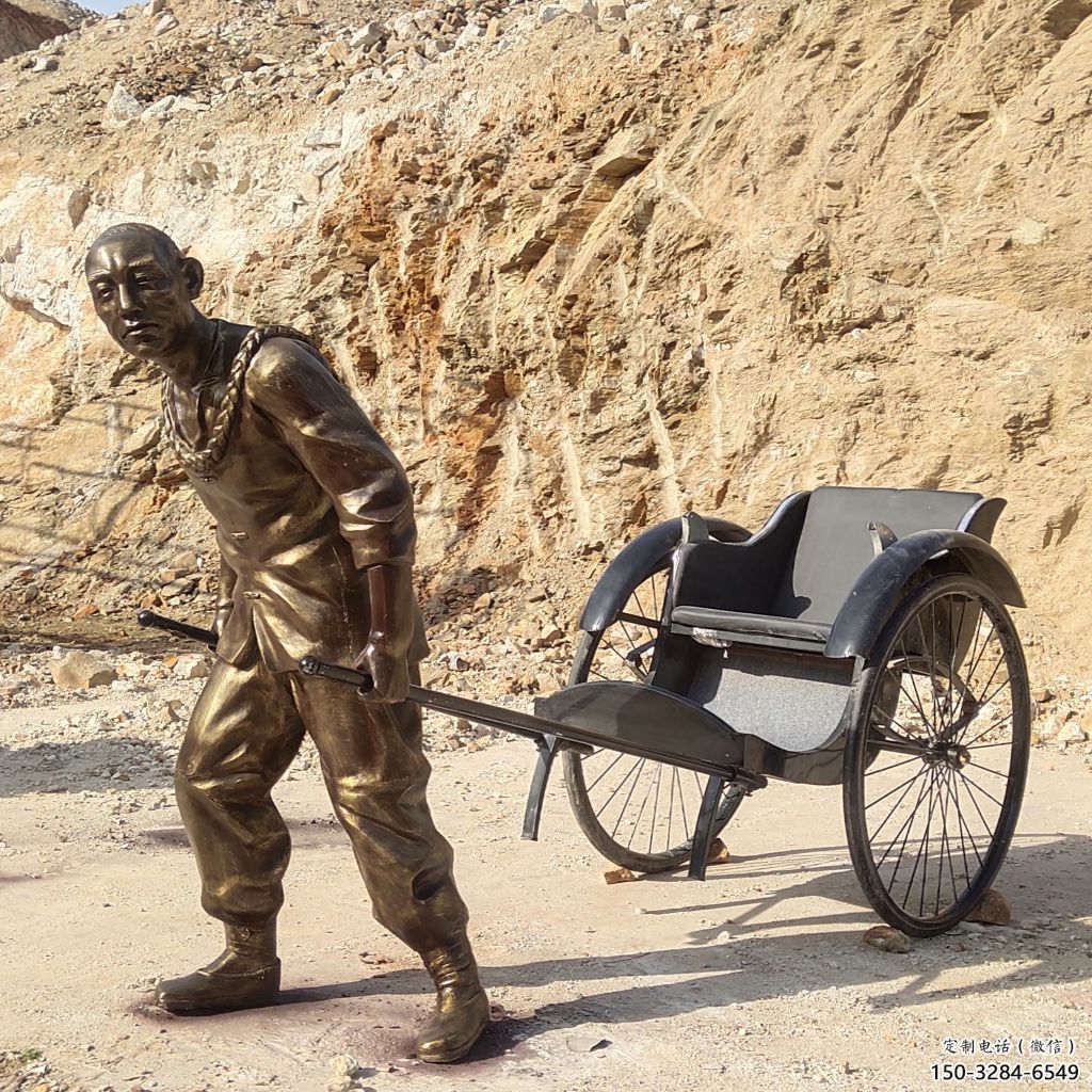 車夫雕塑廠家，街頭人物擺件，玻璃鋼車夫雕塑制作