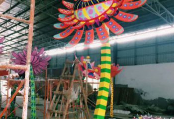 花朵雕塑廠家，彩繪植物擺件，玻璃鋼花朵雕塑小品