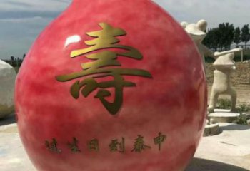 壽桃雕塑廠家，仿真水果擺件，玻璃鋼仿真壽桃雕塑小品