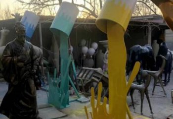 顏料桶雕塑廠家，抽象景觀小品，玻璃鋼彩繪顏料桶雕塑廠