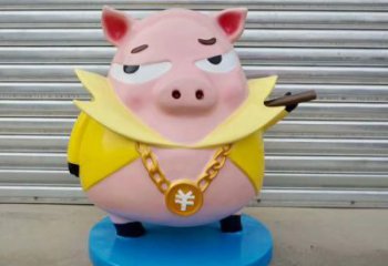 豬卡通雕塑廠家，影視劇卡通擺件，彩繪卡通豬雕塑小品