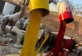 古銅色油漆桶雕塑 大型城市雕塑 商業街擺件