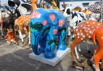 田間大象雕塑廠家 彩繪仿真雕塑 園林擺件