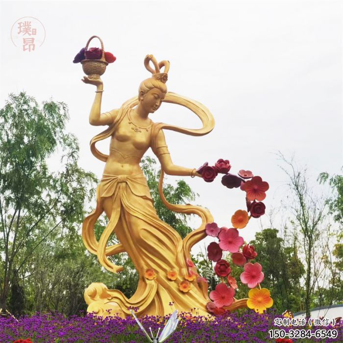 彩繪天女散花雕塑 大型城市雕塑 商業街擺件