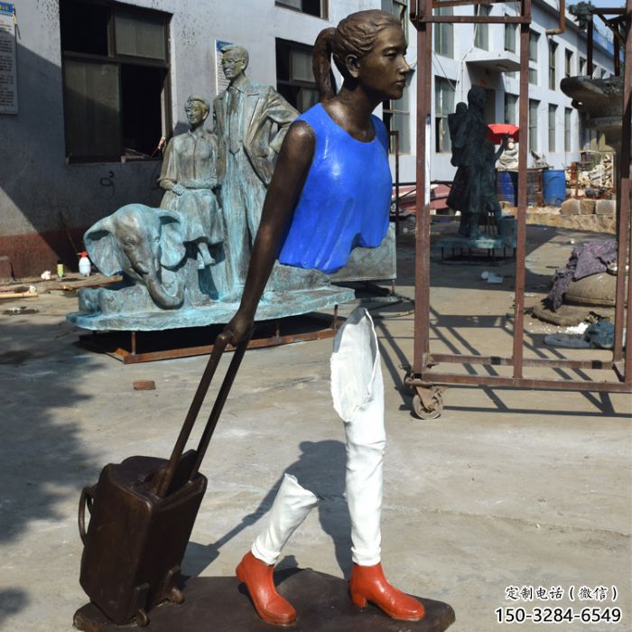 仿古旅行者雕塑 庭院彩繪雕塑 田間小品
