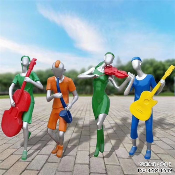 彩繪吹拉彈唱雕塑廠 電鍍現代樂隊雕塑 公園音樂人雕塑
