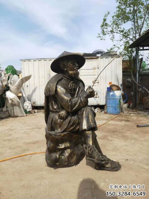 烤漆姜太公雕塑 玻璃鋼釣魚雕塑制造商 室內民俗雕塑