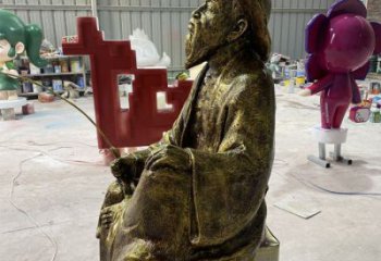 仿銅姜太公雕塑 創意釣魚雕塑 別墅區民俗雕塑