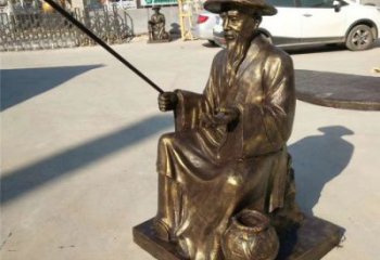 景觀姜太公雕塑廠家 彩繪釣魚雕塑 校園民俗雕塑