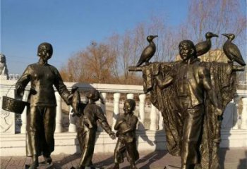 抽象船夫雕塑廠 店門口彩繪雕塑 步行街擺件