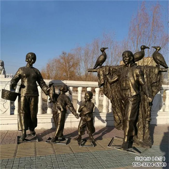 抽象漁民雕塑 店門(mén)口彩繪雕塑 步行街玻璃鋼擺件