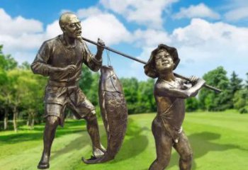 創(chuàng)意漁民雕塑 玻璃鋼民俗雕塑 公園捕魚雕塑