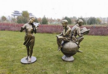 街道看書雕塑廠家 現代學生雕塑 彩繪人物文化雕塑