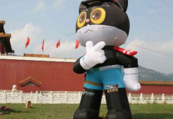 創意黑貓警長雕塑廠家 彩繪卡通雕塑 公園雕塑