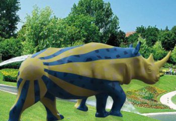 廣場犀牛雕塑，動物歐式雕塑，彩繪玻璃鋼雕塑工藝