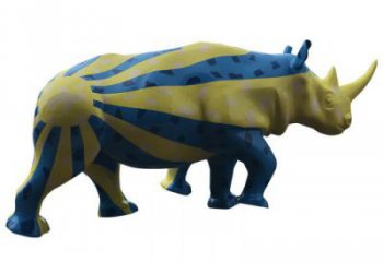 大型彩繪犀牛雕塑，動物景觀雕塑，抽象效果