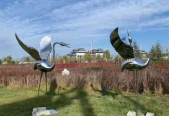 仿古白鶴雕塑廠家 庭院彩繪雕塑 田間小品