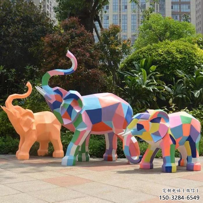彩繪大象雕塑選用，小區擺件，大型幾何大象雕塑公司