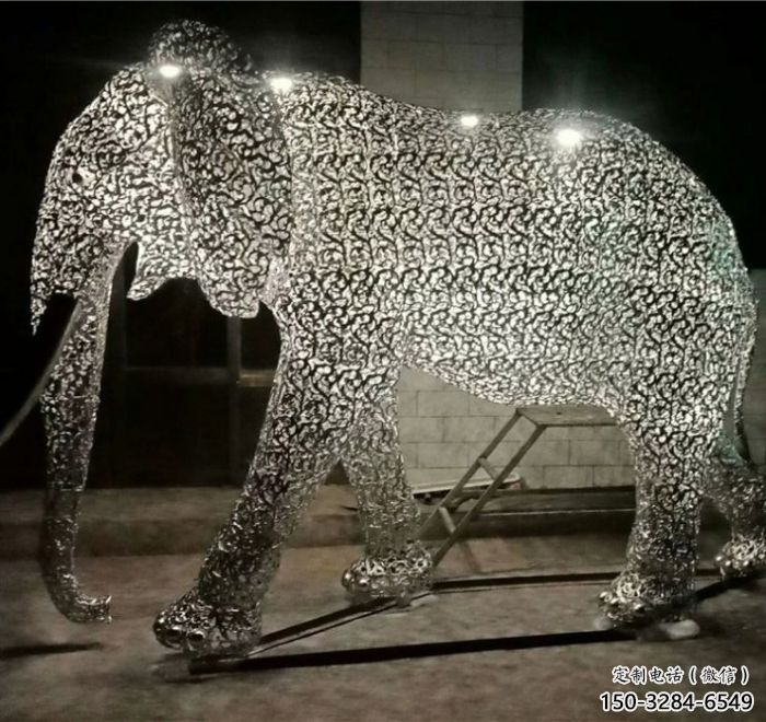 現代藝術大象雕塑展品，室外軟裝，鏤空大象雕塑訂做
