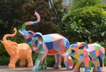 彩繪大象雕塑選用，小區擺件，大型幾何大象雕塑公司