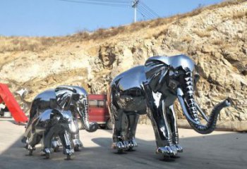 鏡面大象雕塑廠家，動物景觀雕塑，不銹鋼動物雕塑供應(yīng)