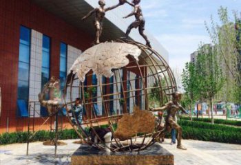 安慶地球儀雕塑選定，拉絲工藝，地球儀人物雕塑預定