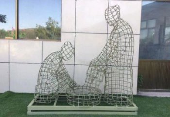 邯鄲鏤空洗腳雕塑制作，園林裝飾，鐵藝孝道人物雕塑