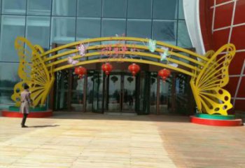 西吉蝴蝶拱門雕塑，鏤空烤漆效果，不銹鋼小區(qū)標(biāo)識(shí)雕塑