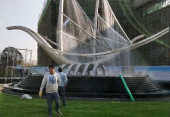 綿陽帆船噴泉雕塑，水景水秀組合，旱地帆船噴泉雕塑廠家