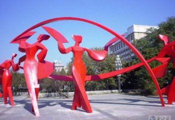 曲水扭秧歌雕塑，民俗舞蹈雕塑，不銹鋼抽象音樂人雕塑