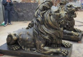 克拉瑪依大型趴獅雕塑，仿銅動物雕塑，玻璃鋼獅子雕塑制作